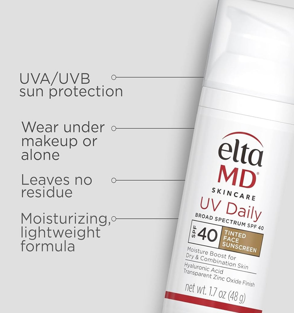 EltaMD UV Daily SPF 40 Tinted Face Sunscreen Moisturizer, Tinted Moisturizer for Face with SPF, Great for Dry, Combination, and Normal Skin