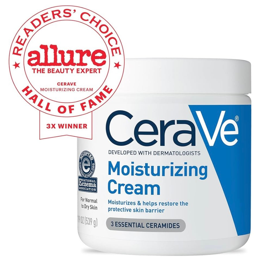 CeraVe Moisturizing Cream, Body and Face Moisturizer for Dry Skin, Body Cream with Hyaluronic Acid and Ceramides, Daily Moisturizer, Oil-Free, Fragrance Free, Non-Comedogenic, 19 Ounce